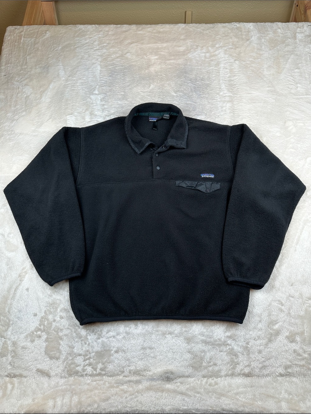 Vintage Patagonia Synchilla Snap T Fleece Pullover Mens M Black Jamaica 90s